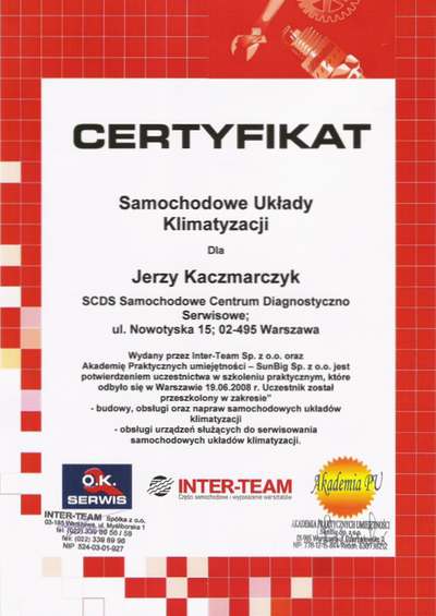 imienny certyfikat Inter-Team